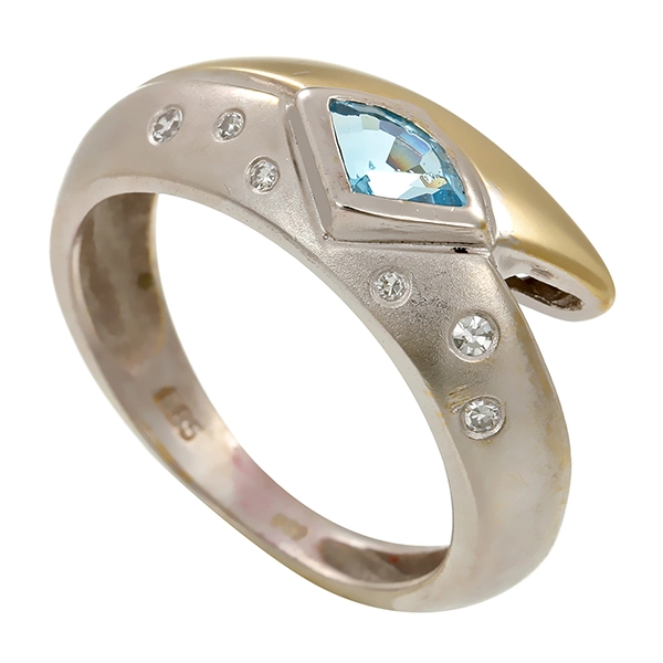 Ring, 14K, Weiß-/Gelbgold, Topas blau, Diamant