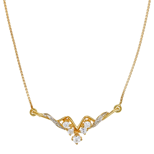 Collier, 14K, Weiß-/Gelbgold, Zirkonia