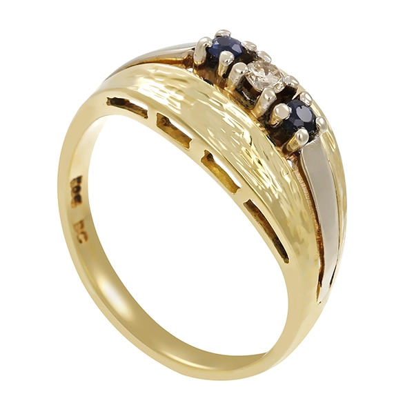 Ring, 14K, Gelb-/Weißgold, Saphire, Brillant