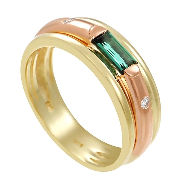 Ring, 14K, Gelb-/Rotgold, Turmalin, Brillanten