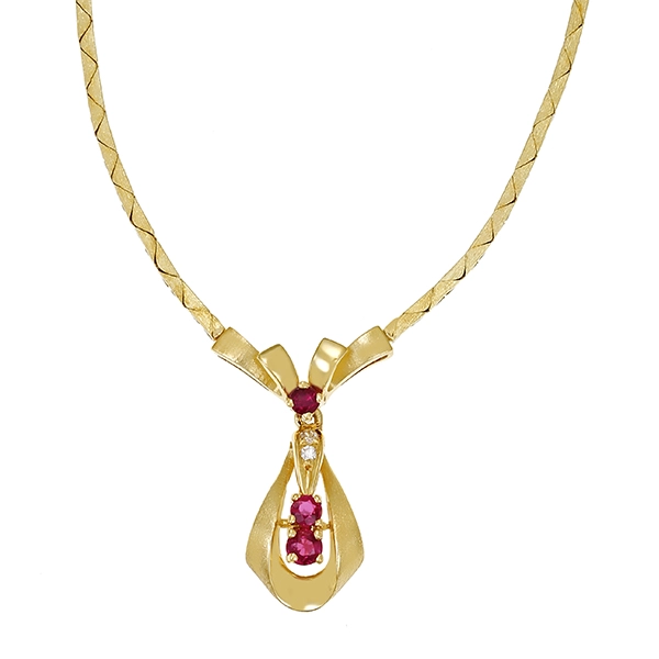 Collier, 14K, Gelbgold, Rubine, Diamanten