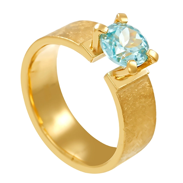 Ring, 18K, Gelbgold, Topas blau