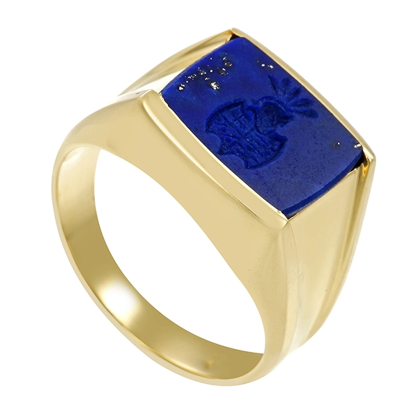 Herrenring, 14K, Gelbgold, Lapis, Wappen