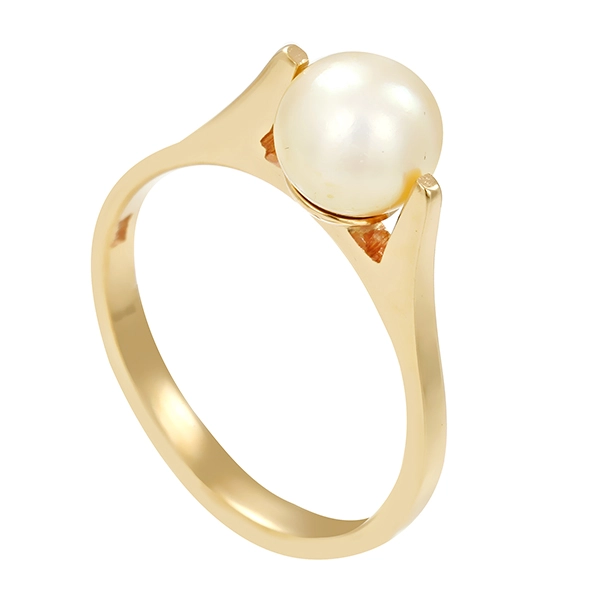 Ring, 14K, Gelbgold, Perle 