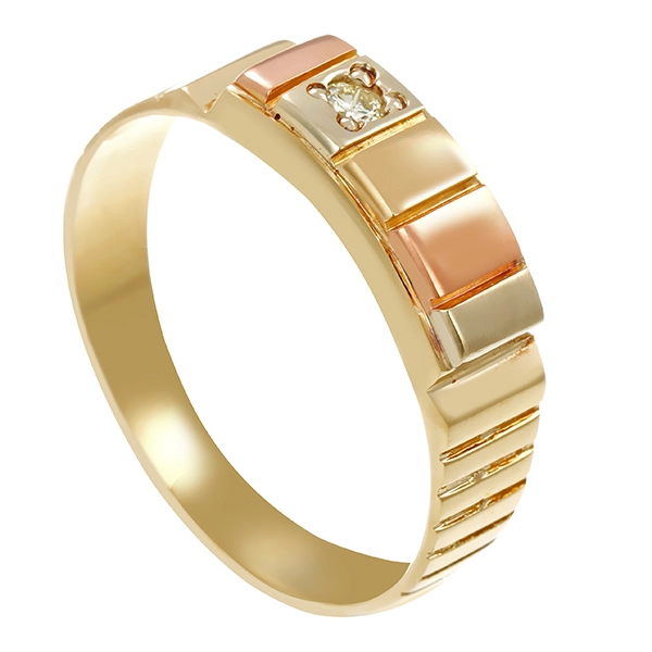 Herrenring, 14K, Gelb-/Rotgold, Brillant