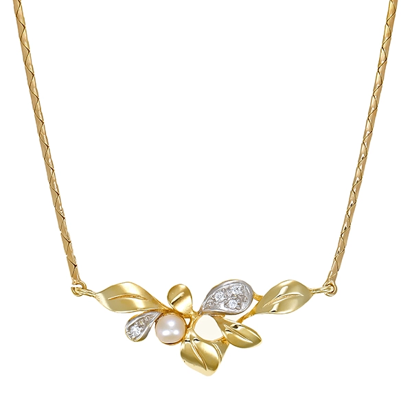 Collier, 8K, Gelbgold, Perle, Zirkonia