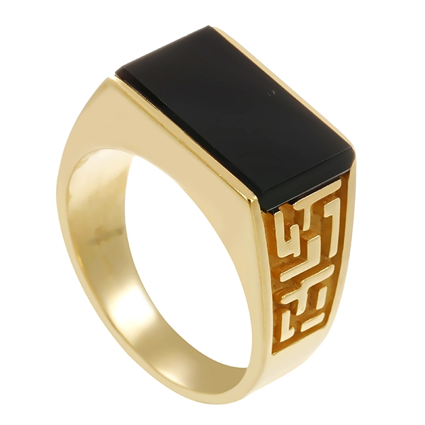 Herrenring, 14K, Gelbgold, Onyx