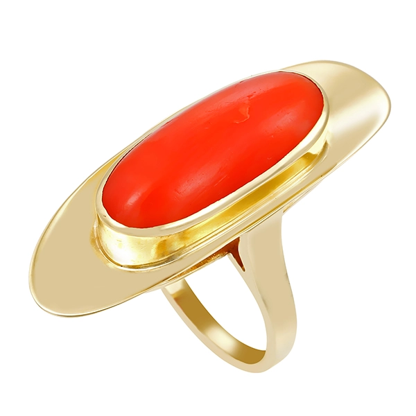 Ring, 14K, Gelbgold, Koralle