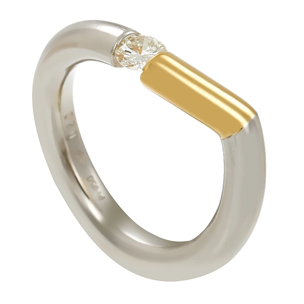 Diamantring, Pt950, Platin/Gelbgold, Brillant 0,20 ct, Spannring