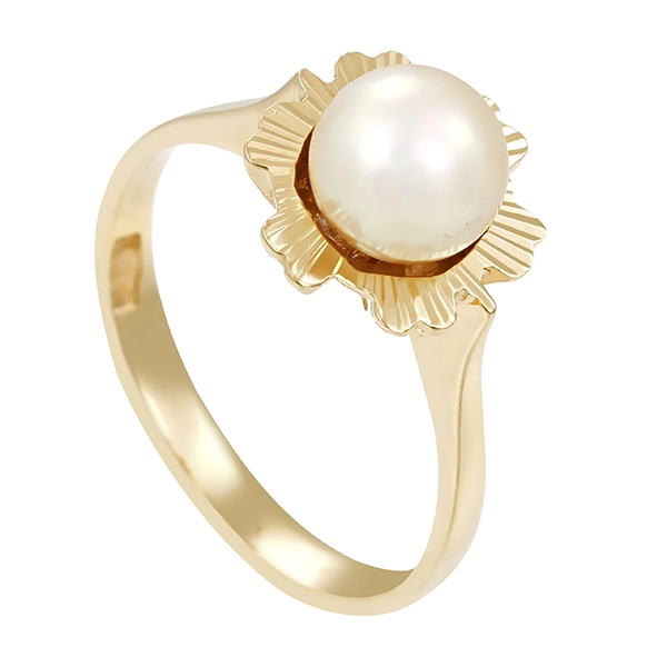 Ring, 14K, Gelbgold, 1 Perle