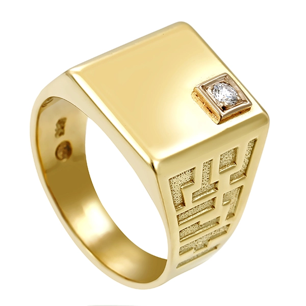 Herrenring, 14K, Gelb-/Weißgold, Brillant