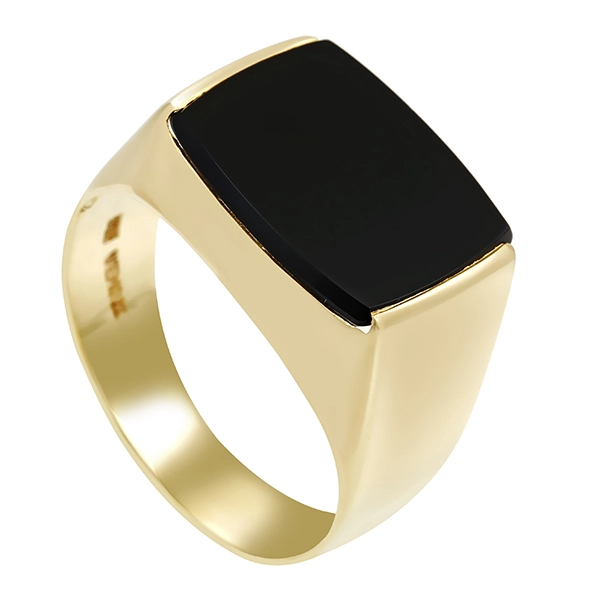 Herrenring, 14K, Gelbgold, Onyx