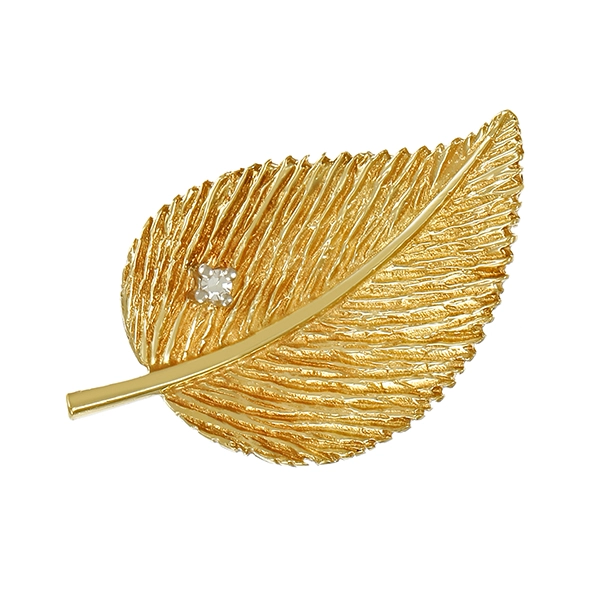 Brosche, 14K, Gelbgold, Brillant, Blatt