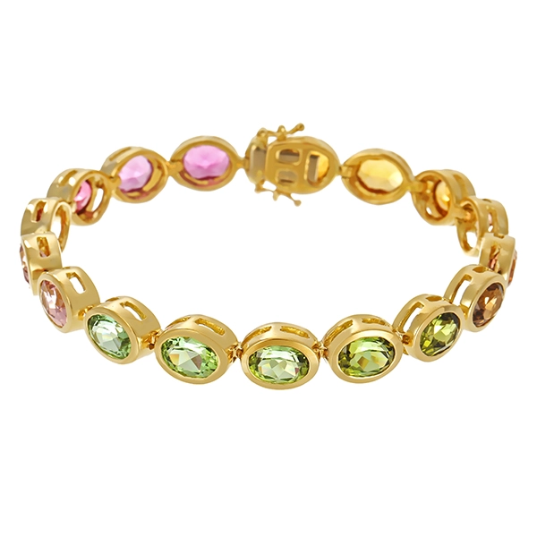 Armband, 18K, Gelbgold, diverse Edelsteine