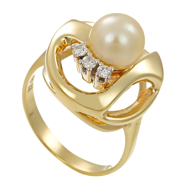 Ring, 14K, Gelbgold, Perle, Brillanten