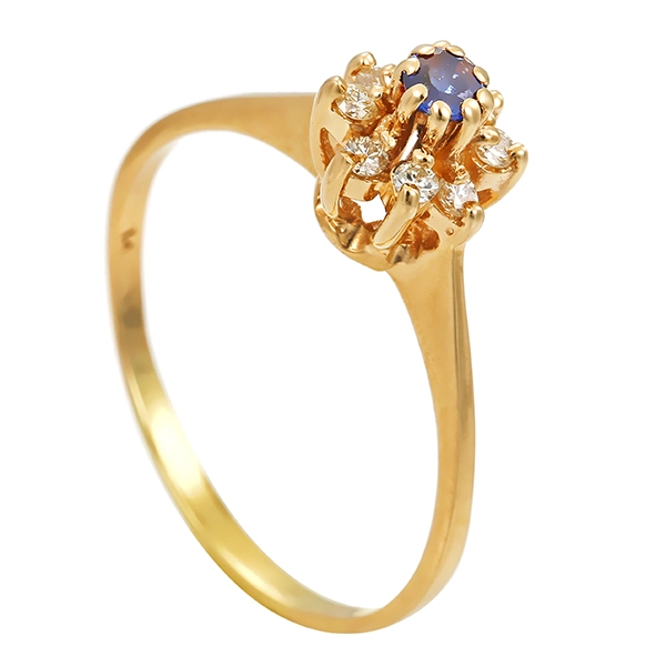 Ring, 14K, Gelbgold, Saphir, Brillanten