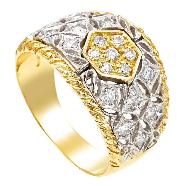 Ring, 18K, Gelb-/Weißgold, Zirkonia