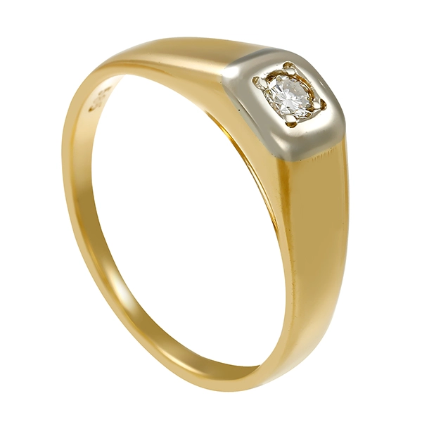 Herrenring, 14K, Gelb-/Weißgold, Brillant 0,13 ct