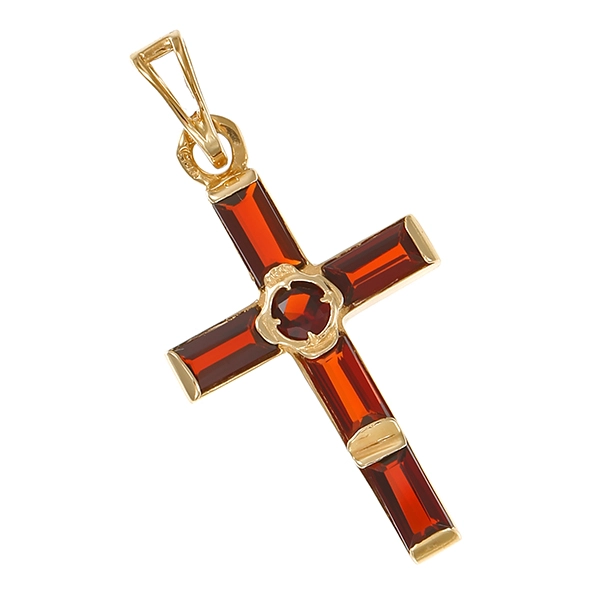 Anhänger, 14K, Gelbgold, Kreuz, Granat