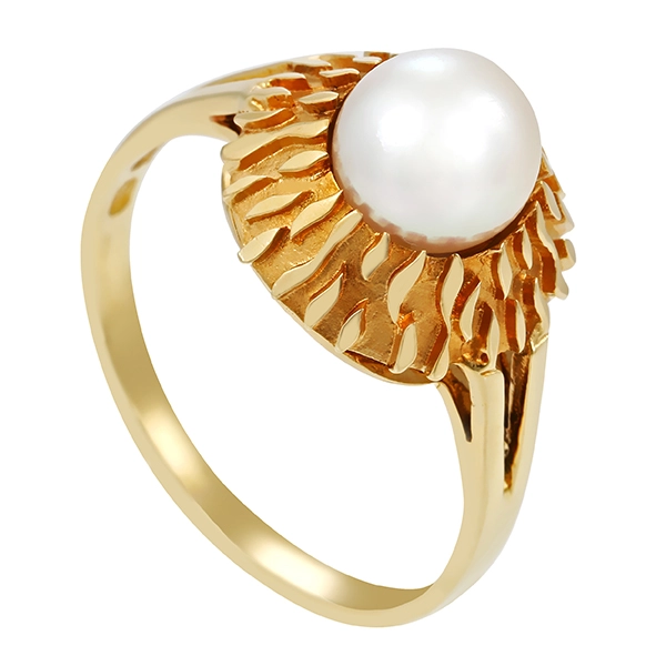 Ring, 14K, Gelbgold, Perle