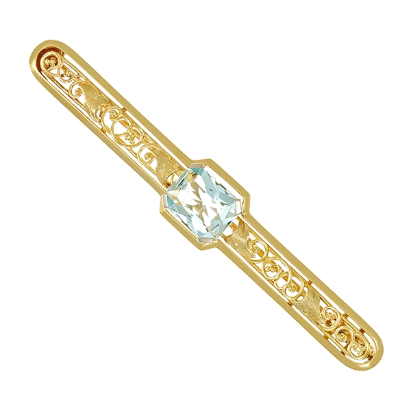 Brosche, 14K, Gelbgold, Aquamarin