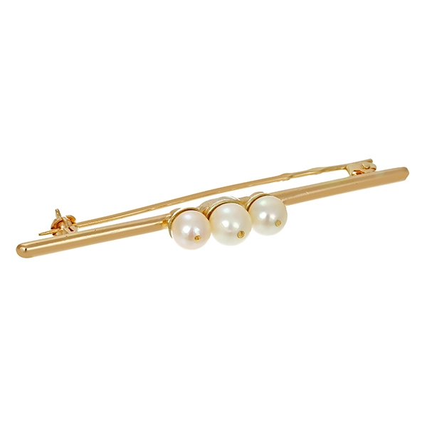 Brosche, 14K, Gelbgold, Perlen