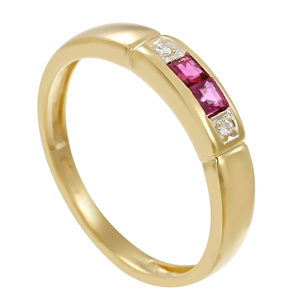 Ring, 14K, Gelbgold, Rubine, Diamanten