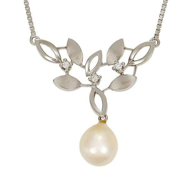 Collier, 14K, Weißgold, Perle, Brillanten 