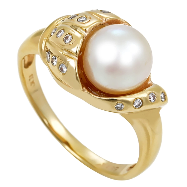 Ring, 14K, Gelbgold, Perle, Brillanten