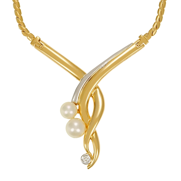 Collier, 14K, Gelb-/Weißgold, Brillant