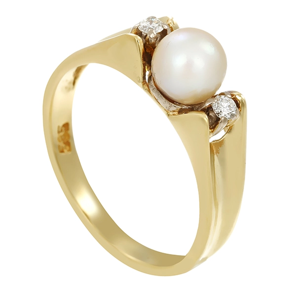 Ring, 14K, Gelbgold, Perle, Brillanten