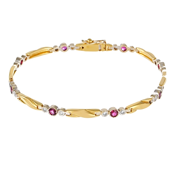 Armband, 18K, Gelb-/Weißgold, Rubine, Brillanten