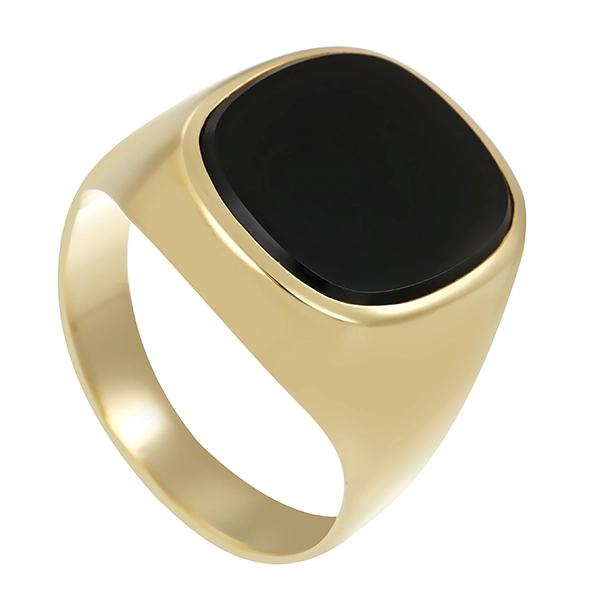 Herrenring, 14K, Gelbgold, Onyx