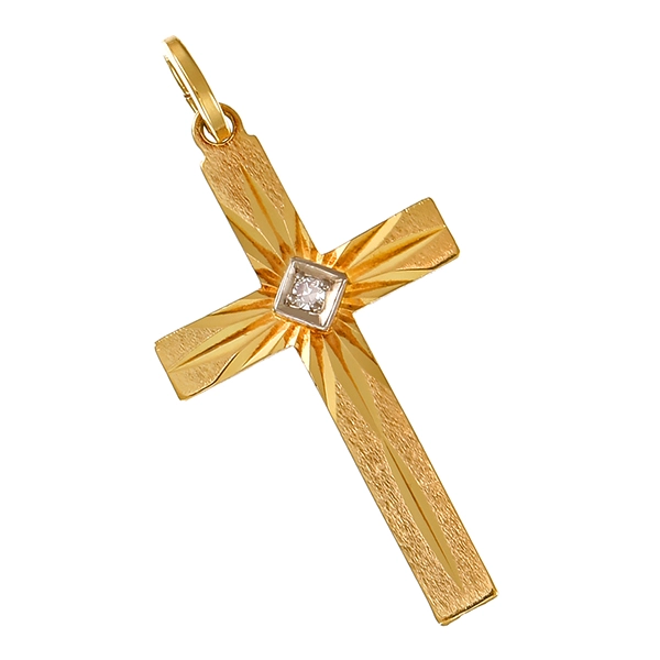 Anhänger, 14K, Gelb-/Weißgold, Diamant, Kreuz