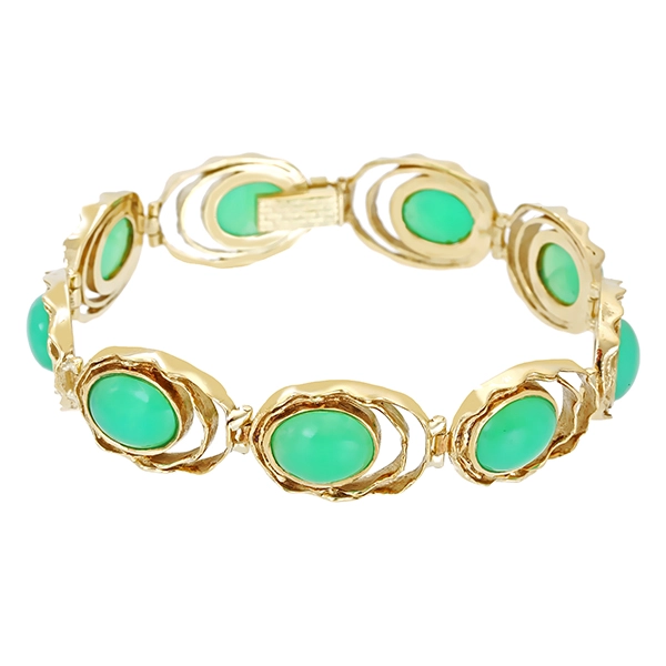 Armband, 14K, Gelbgold, Chrysopras