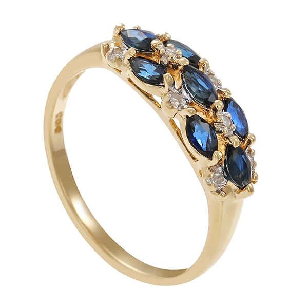 Ring, 14K, Gelbgold, Saphir, Diamant