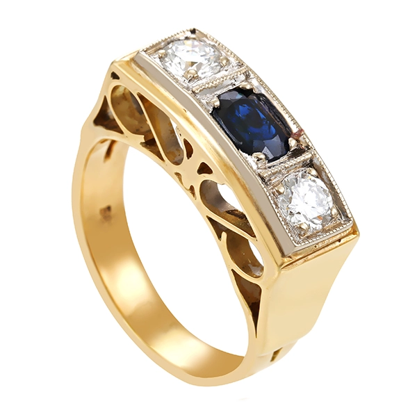 Ring, 14K, Gelb-/Weißgold, Saphir, Brillanten 0,60 ct