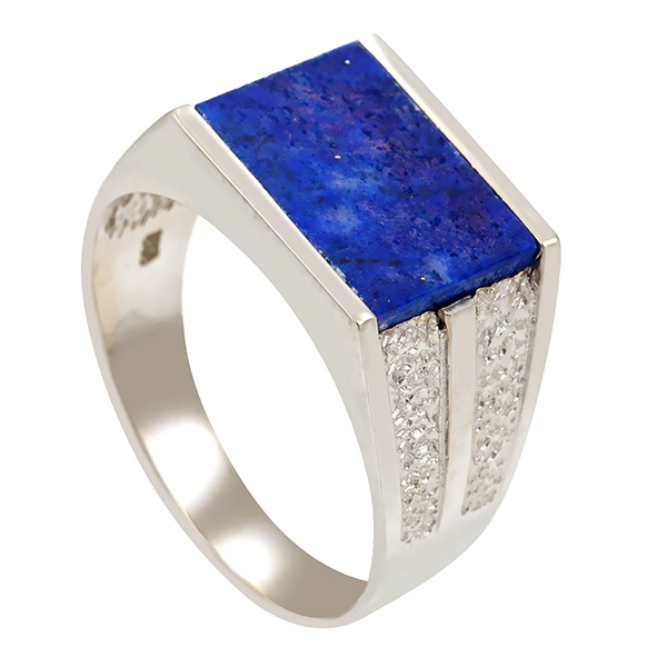 Herrenring, 14K, Weißgold, Lapis