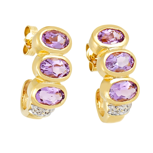 Ohrstecker, 8K, Gelb-/Weißgold, Amethyste, Diamanten