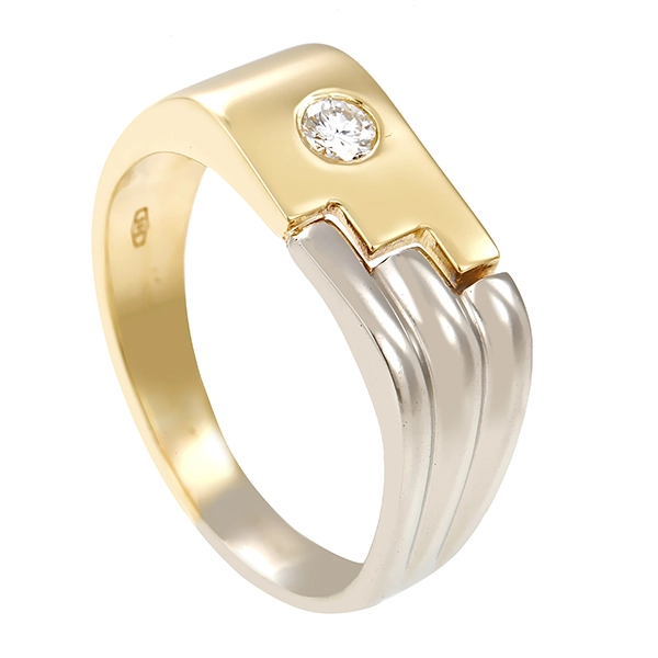 Herrenring, 14K, Gelb-/Weißgold, Brillant