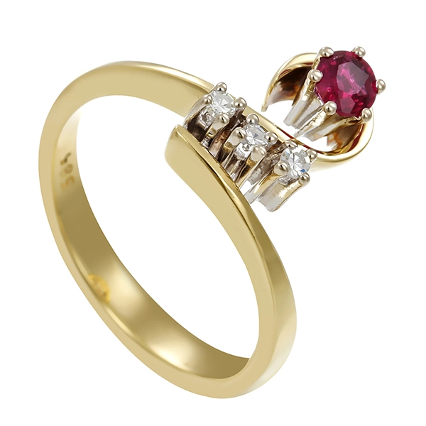 Ring, 14K, Gelb-/Weißgold, Rubin, Diamanten