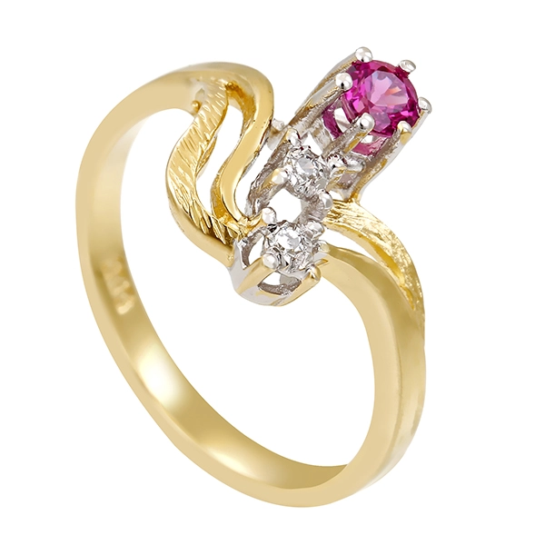 Ring, 14K, Gelb-/Weißgold, Rubin, Diamanten