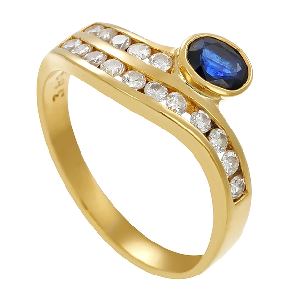 Ring, 18K, Gelbgold, Saphir, Brillanten