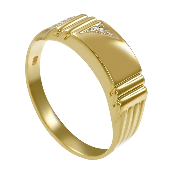 Herrenring, 14K, Gelbgold, Diamant