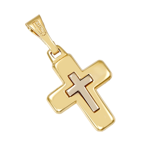 Anhänger, 14K, Gelb-/Weißgold, Kreuz