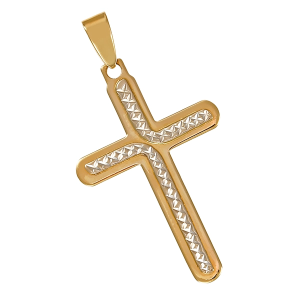 Anhänger, 14K, Gelb-/Weißgold, Kreuz