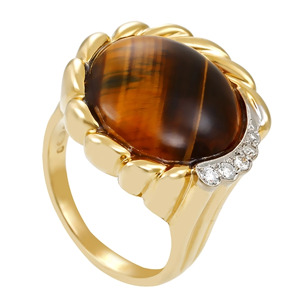 Ring, 14K, Gelb-/Weißgold, Tigerauge