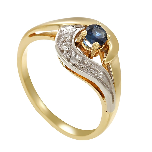 Ring, 14K, Gelb-/Weißgold, Saphir, Diamanten