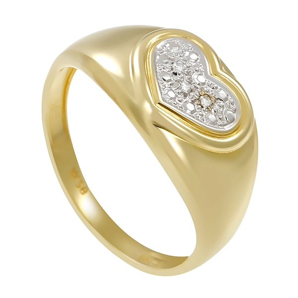 Ring, 14K, Gelb-/Weißgold, Diamanten, Herz