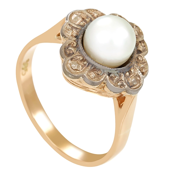 Ring, 14K, Gelb-/Weißgold, Perle